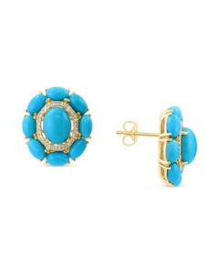 EFFY® Turquoise & Diamond (1/6 ct. t.w.) Cluster Halo Stud Earrings in 14k Gold