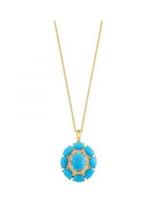 EFFY® Turquoise & Diamond (1/10 ct. t.w.) Halo 18" Pendant Necklace in 14k Gold