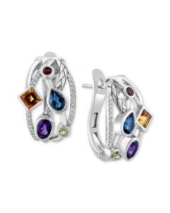 EFFY® Multi-Gemstone (2-5/8 ct. t.w.) & Diamond (1/4 ct. t.w.) Leverback Statement Earrings in Sterling Silver