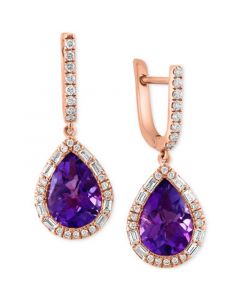 EFFY® Amethyst (3-1/3 ct. t.w.) & Diamond (5/8 ct. t.w.) Teardrop Halo Drop Earrings in 14k Rose Gold