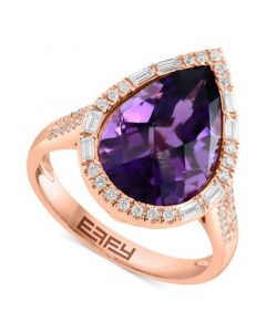 EFFY® Amethyst (4-7/8 ct. t.w.) & Diamond (1/3 ct. t.w.) Teardrop Halo Ring in 14k Rose Gold