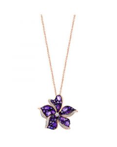 EFFY® Amethyst (2-1/3 ct. t.w.) & Diamond (1/6 ct. t.w.) Flower 18" Pendant Necklace in 14k Rose Gold