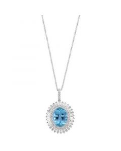 EFFY® Aquamarine (7-1/3 ct. t.w.) & Diamond (1/4 ct. t.w.) Oval Halo 18" Pendant Necklace in 14k White Gold