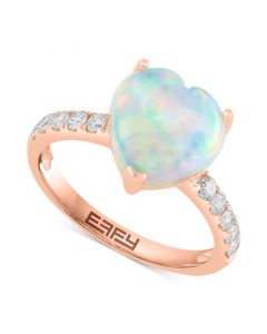 EFFY® Ethiopian Opal (2-1/2 ct. t.w.) & Diamond (1/4 ct. t.w.) Heart Ring in 14k Rose Gold