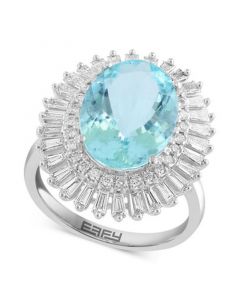 EFFY® Aquamarine (7-1/3 ct. t.w.) & Diamond (7/8 ct. t.w.) Sunburst Halo Ring in 14k White Gold