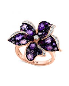 EFFY® Amethyst (2-1/3 ct. t.w.) & Diamond (1/6 ct.t.w.) Flower Ring in 14k Rose Gold