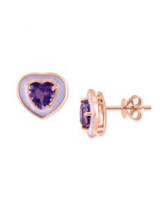 EFFY® Amethyst (1-3/4 ct. t.w.) & Purple Enamel Heart Stud Earrings in 14k Rose Gold