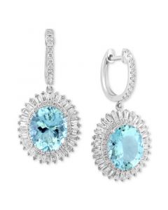 EFFY® Aquamarine (9-1/3 ct. t.w.) & Diamond (1-3/4 ct. t.w.) Halo Drop Earrings in 14k White Gold