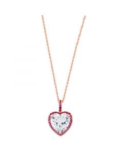 EFFY® White Topaz (7-1/2 ct. t.w.) & Pink Sapphire (3/8 ct. t.w.) Heart 18" Pendant Necklace in 14k Rose Gold