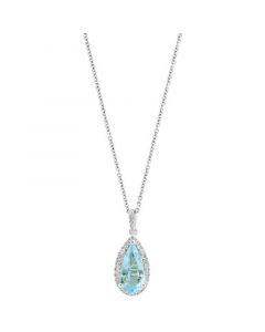 EFFY® Aquamarine (3 ct. t.w.) & Diamond (1/3 ct. t.w.) Pear-Shaped Halo 18" Pendant Necklace in 14k White Gold