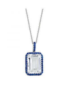 EFFY® White Topaz (9 ct. t.w.) & Sapphire (1-1/10 ct. t.w.) Halo Pendant Necklace in 14k White Gold, 18"