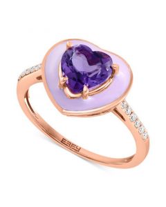 EFFY® Amethyst (1-1/3 ct. t.w.), Diamond (1/10 ct .t.w.) & Enamel Heart Ring in 14k Rose Gold