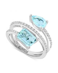 EFFY® Aquamarine (2-1/3 ct. t.w.) & Diamond (1/4 ct. t.w.) Coil Ring in 14k White Gold