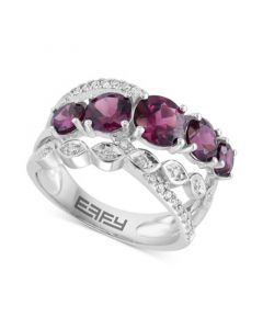 EFFY® Rhodolite (2-7/8 ct. t.w.) & Diamond (1/6 ct. t.w.) Crossover Statement Ring in 14k White Gold