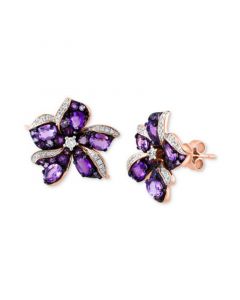 EFFY® Amethyst (2 ct. t.w.) & Diamond (1/5 ct. t.w.) Flower Stud Earrings in 14k Rose Gold