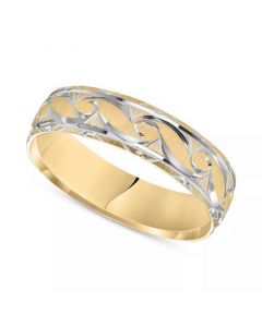 Men's Satin Finish Design Comfort Fit Wedding Band in 14k Gold