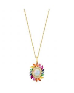 EFFY® Multi-Gemstone (4 ct. t.w.) & Diamond (1/10 ct. t.w.) Rainbow Halo 18" Pendant Necklace in 14k Gold