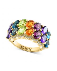 EFFY® Multi-Gemstone (6-1/2 ct. t.w.) & Diamond (1/5 ct. t.w.) Rainbow Cluster Ring in 14k Gold