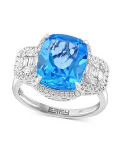 EFFY® London Blue Topaz (6-5/8 ct. t.w.) & Diamond (3/8 ct. t.w.) Statement Ring in 14k White Gold