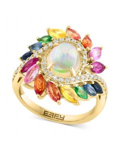 EFFY® Multi-Gemstone (4 ct. t.w.) & Diamond (1/5 ct. t.w.) Halo Swirl Ring in 14k Gold