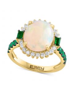 EFFY® Opal (2-1/2 ct. t.w.), Emerald (1/2 ct. t.w.) & Diamond (1/4 ct. t.w.) Halo Ring in 14k Gold