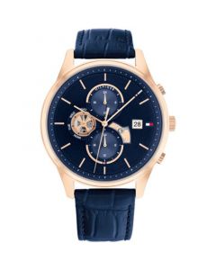 Men's Navy Leather Strap Watch 44mm