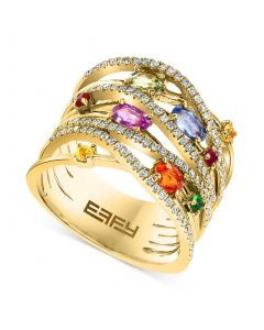 EFFY® Multi-Sapphire (1-1/5 ct. t.w.) & Diamond (3/8 ct. t.w.) Multirow Ring in 14k Gold