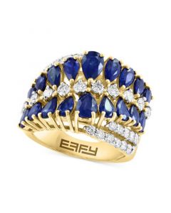 EFFY® Sapphire (5-1/8 ct. t.w.) & Diamond (1 ct. t.w.) Diagonal Cluster Ring in 14k Gold