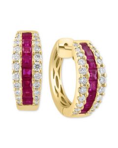 EFFY® Ruby (1-5/8 ct. t.w.) & Diamond (3/4 ct. t.w.) Small Hoop Earrings in 14k Gold, 0.72"