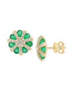 EFFY® Emerald (2 ct. t.w.) & Diamond (1/2 ct. t.w.) Flower Cluster Stud Earrings in 14k Gold