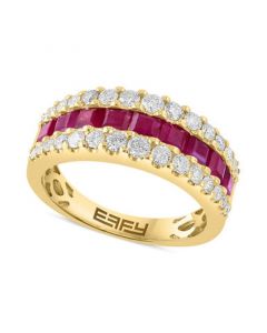 EFFY® Ruby (1-1/2 ct. t.w.) & Diamond (3/4 ct. t.w.) Three Row Ring in 14k Gold