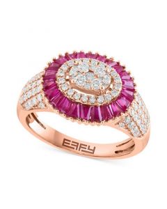 EFFY® Ruby (1-5/8 ct. t.w.) & Diamond (5/8 ct. t.w.) Baguette Cluster Ring in 14k Rose Gold