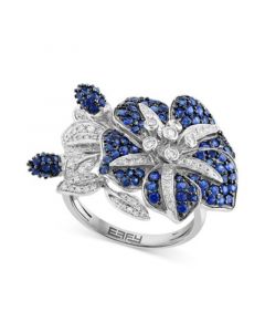 EFFY® Sapphire (1-7/8 ct. t.w.) & Diamond (3/8 ct. t.w.) Flower Ring in 14k White Gold