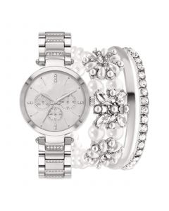 Women's Silver-Tone Metal Alloy Bracelet Watch 34mm Gift Set