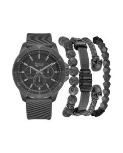 Men's Grey Silicone Strap Watch 47mm Gift Set