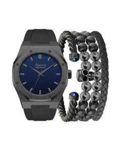 Men's Grey Silicone Strap Watch 42mm Gift Set