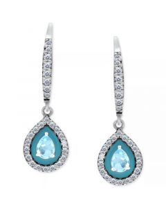 Blue Topaz (1/3 ct. t.w.), Cubic Zirconia, & Enamel Pear Dangle Hoop Earrings in Sterling Silver (Also in Lab-Created Opal & Amethyst), Created for Macy's