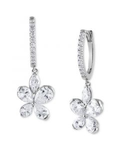 Lab Grown Diamond Pear, Marquise & Round Flower Dangle Hoop Earrings (1-3/4 ct. t.w.) in 14k White Gold