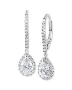 Lab Grown Diamond Pear & Round Halo Leverback Drop Earrings (1-1/4 ct. t.w.) in 14k White Gold