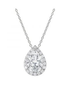 Lab Grown Diamond Pear & Round Halo 18" Pendant Necklace (1-1/5 ct. t.w.) in 14k White Gold