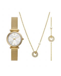 Women's Carlie Three-Hand, Gold-Tone Stainless Steel Bracelet Watch, 28mm and Jewelry Set