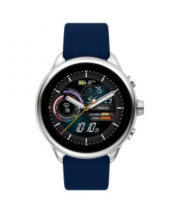 Unisex Gen 6 Wellness Edition Stainless Steel with Navy Silicone Band Smart Watch, 44mm