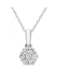 Diamond Cluster 18" Pendant Necklace (1/5 ct. t.w.) in 14k White Gold