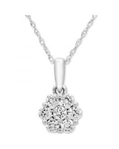 Diamond Cluster 18" Pendant Necklace (1/3 ct. t.w.) in 14k White Gold