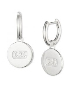 Logo Disc Dangle Hoop Earrings in Sterling Silver