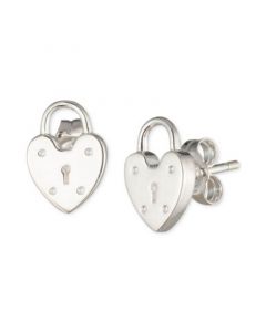 2-Pc. Set  Heart Lock & Key Stud Earrings in Sterling Silver