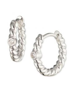 Diamond Accent Rope Small Hoop Earrings in Sterling Silver, 0.5"