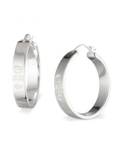 Crest & Logo Small Hoop Earrings in Sterling Silver, 1"