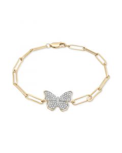 Diamond Butterfly Paperclip Link Bracelet (1/6 ct. t.w.) in 14k Gold-Plated Sterling Silver