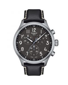 Men's Swiss Chronograph XL Anthracite Leather Strap Watch 45mm